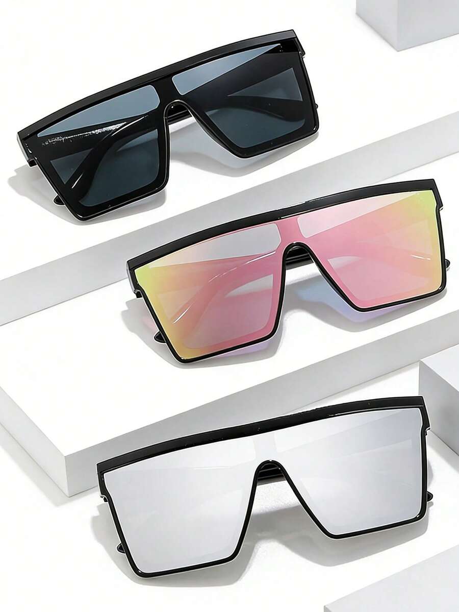 1副方形镜框时尚骑行驾驶朋克风超酷眼镜，适合旅行、骑行和外出佩戴 - 彩色 - 查看 1