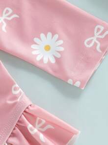 Baby Girl Swimsuit Long Sleeve One Piece Swimsuit Romper With Hat Baby Girl Bathing Suit Infant Beach Rash Guard - 粉色 - 查看 7