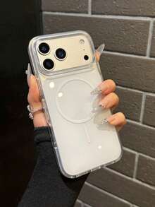 Minimalist Magnetic Wireless Charging Transparent Phone Case, Compatible With IPhone 17 Pro Max Air 16 15 14 13 12 11 Pro Max Plus, Fashionable And Sleek Protective Cover - White - View 4