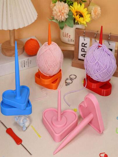 3D Printed Upright Yarn Winding Rack, Shiny Heart-Shaped Design Knitting Rotating Plastic Tool, Yarn Spinning Organizer