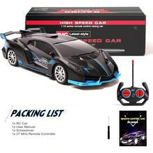 Remote Control Car For Boys Fast 1/18 Scale Rechargeable RC Vehicle Cars Toys Xmas Gifts For Kids High Speed With Headlights (Black Blue) - Black Blue - 查看 6