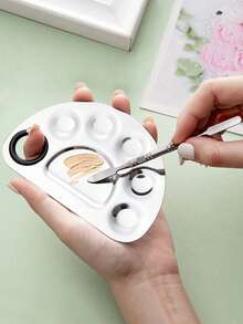 2pcs Professional Stainless Steel Makeup Palette Cosmetic Palette With Spatula Tool For Nail Art Eye Shadow Eyelash Makeup Professional Pigment Blending, Cosmetic Mixing Makeup Palette Spatula Makeup Artist Tool, Beauty Salon Color Cream Mixing Palette With A Spatula Makeup Nail Art Palette - Silver - View 3