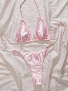 Đồ bơi nữ, Bikini satin bóng gợi cảm/Áo khoác ngoài/Phong cách thường ngày/Y2K/Trang phục gợi cảm/Phong cách phương Tây/Bohemian/Tiệc cocktail/Cổ điển/Ôm sát/Lễ hội Rave/Vui nhộn/Sang trọng/Cổ điển/Thời trang đường phố/Mùa xuân hè, Kỳ nghỉ, Bãi biển, Màu hồng - Hồng - Xem 6
