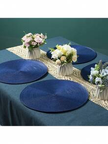 4/6片装藏蓝色手工编织PP餐垫，圆形编织餐垫，隔热垫，装饰垫，畅销款，多种颜色可选，桌布，抗皱餐垫，适用于生日、圣诞节、乔迁、庆典宴会、节日派对、家庭聚会等场合。（38厘米尺寸适合大桌子，30厘米尺寸适合小桌子，另有12厘米可爱杯垫可选。） - 藏蓝色 - 查看 3