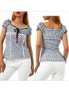 Camiseta rosa de lentejuelas para mujer, top brillante de manga corta con purpurina, camiseta brillante para fiestas de verano, blusa elegante para salir de noche o a discotecas - Blanco y Negro - Ver 7