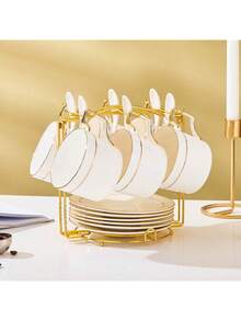 Minimalist Cup Hooks, Foldable Iron Cup & Saucer Rack, Niche Design, Black/Gold Foldable 6/4 Cup Holder Iron Rack