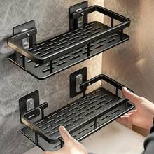 No Drill Large Capacity Wall Mount Rack - Space Saving Easy Install Organizer Shelf For Bathroom & Kitchen, Durable Plastic Storage Cabinet For Toiletries & Cosmetics, Includes Plastic & Aluminum Alloy Models, Black, White, With Adhesive Hooks