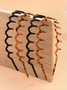 4件装黑色鲨鱼齿发梳带塑料常规头带配饰女士之字形头带、发箍、发圈头饰 - 彩色 - 查看 10