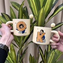2パックのカップルウォーターカップ、OKパターンのかわいいセラミックマグ、GAFUき、ミルクカップとコーヒーカップのセット、ホリデーギフト、新年のギフト、バレンタインデーのギフトにとてもに適しています。 - OK,マグカップのペア(カップルセット) - チェックする 2