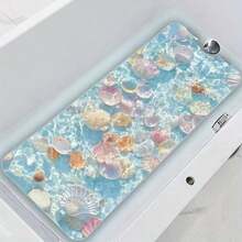 1 pièce Tapis de baignoire antidérapant 3D avec motif coquillage et fond marin - Avec trous de drainage et ventouses, tapis de décoration de salle de bain à séchage rapide pour baignoire et douche, tapis de sol de salle de bain résistant à la moisissure - Bleu ciel - Voir 8