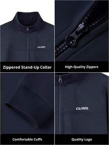 CAMEL CROWN Conjunto deportivo de hombre para otoño/invierno, chaqueta y pantalones con cuello alto, cortavientos y transpirables - Azul oscuro - Ver 3