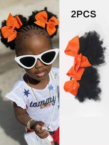 2条装儿童蓬松马尾辫，柔软马尾辫，带弹性蝴蝶结夹，女孩耐热假发 - 自然黑 - 查看 17