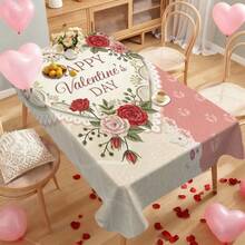 1pc Romantic Rose Print Holiday Decorative Tablecloth, Daily Use Stain-Resistant & Easy To Clean Dining Table Cover, Wedding Anniversary Atmosphere Home Decor Rectangle Sofa Cover