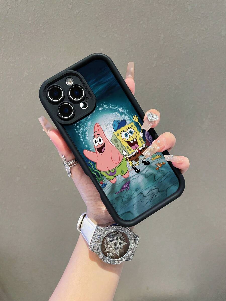 1pc Creative Underwater SpongeBob Starfish Painted Perforated Anti-Drop Phone Case Cover, Compatible With Samsung/Compatible With IPhone 17/16/15/14/13/12/11 Pro Max/12 Pro/14 Plus And Other Models - Multicolor - View 1