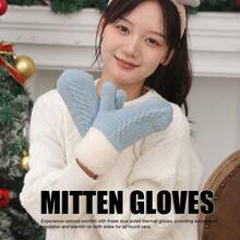 Mint Blue Camel Wool Touchscreen Gloves - Women's Fingerless Winter Gloves, Knitted With Fleece Lining, Cold-Resistant And Soft On The Skin - Baby Blue - View 3