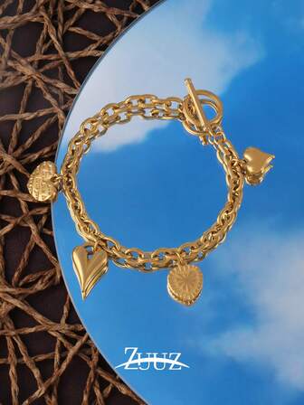 1 pieza Brazalete de acero inoxidable con forma de corazón de estilo bohemio de moda para mujer, regalo de joyería adecuado para uso diario de la mujer