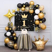 46pcs Black, Gold, White Matte Latex Balloons Set With Gold Glitter Confetti Balloons, Suitable For New Year Decoration, Birthday Party, Baby Shower, Wedding, Valentine's Day, Theme Party, Gender Reveal Party, Cocktail Party, Anniversary, Holidays, Prom And Various Indoor/Outdoor Occasions. Party Supplies, Party Decorations, Photo Backdrop. - Black, Gold and Multi-color - View 10