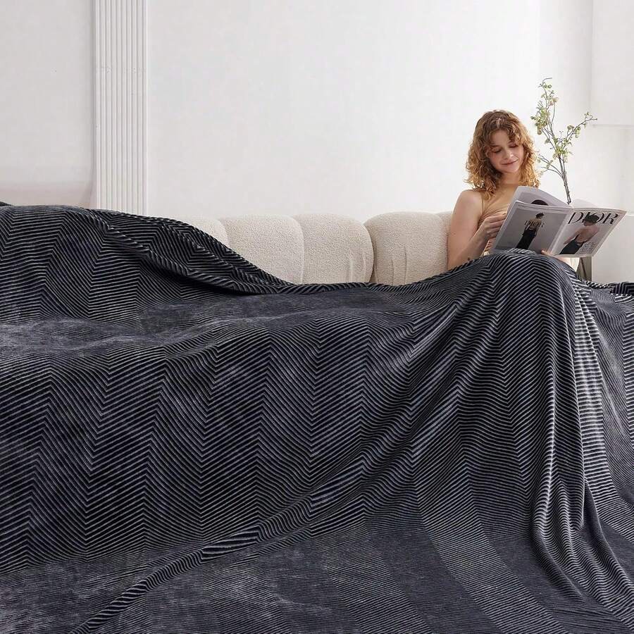 Oversized King Fleece Blanket 120x120 Inches, Seamless Soft Cozy 3D Jacquard Flannel Blanket 10'x10' Extra Large For Bed, Sofa, Couch, Travel & Camping, California King Throw, Purple - Wave CT21NV - 深灰色 - 波浪 - 查看 1