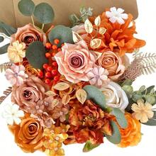 Caja Combinada de Flores Artificiales Rosas de Seda Naranja Quemado con Tallos Sunset Terracotta DIY Ramos Nupciales de Boda Otoño Boho Pastel Arreglos Florales Falsos Baby Shower Fiesta Centros de - Desnudo, terracota - Ver 6