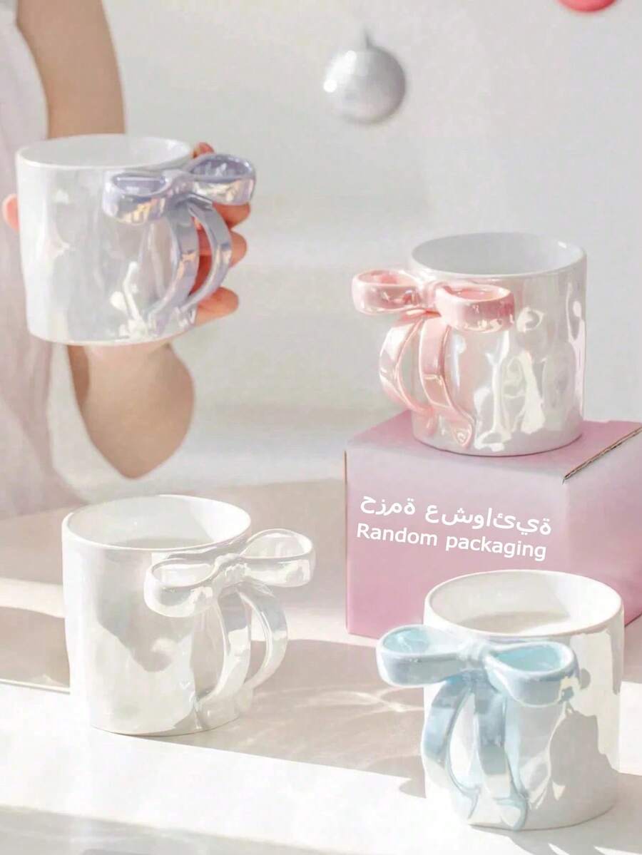 1pc Dreamy Pearl Butterfly Ceramic Mug, Cute Style Coffee Cup, High-Quality Afternoon Tea Gift, Milk Tea Cup, Water Cup, Breakfast Cup, Back To School Ceramic Cup, Reusable, Gift Set, Suitable For Adults, Christmas, Valentine's Day - Multicolor - View 1