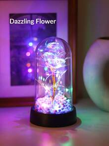 1 st simulerad rosblomma nattlampa med färgad guldfolie, skrivbordsdekoration blomma nattlampa, alla hjärtans dag-present till älskare, mors dag-present, sovrumsdekor roslampor, flickrumsdekor nattlampa - Multifärgad - Visa 15