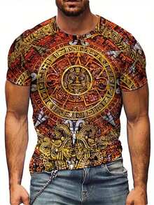 Men's Maya-Inspired 3D Print T-Shirt - Full-Body /Mayan  Patterns (Feathers, Gods, Calendar Glyphs) - Soft Breathable Polyester, Plus Size Available, Short Sleeve Crew Neck Tee For Mayan Culture Enthusiasts, Parties & Travel, PLUS SIZE - Nhiều màu - Xem 5