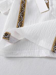 Toddler Boys' Fashion New White Applique Embroidery Top And Solid Brown Shorts, Summer - White - View 6