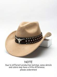 1pc Unisex Retro Western Cowboy Hat With Horn Pattern, Suitable For Casual Wear And Western Cowboy Party - Three-row Rivet Cowboy Hat - View 15