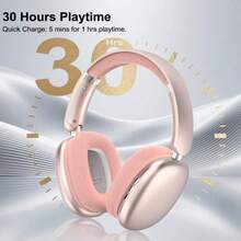 28Hours Playtime Over Ear White Bluetooth Headphones Wireless And Wired Beas Youth Student TV Headphone With Microphone Type-C Charging For Android Phone - 粉色 - 查看 6