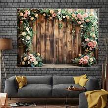 2D Garagentor Vorhang romantische Hochzeitsfoto Kulisse mit Blumenkranz, geeignet für Partydekorationen - Verschiedenfarbig - Übersicht 1