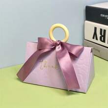 Wedding Candy Box With Embossed Floral Pattern, High-End Wedding Candy Box, Handheld Wedding Candy Bag, Small Gift Packaging Box With Ribbon And Plastic Ring - Purple - View 5