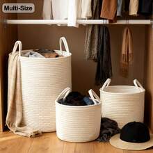 Multi-Size Round Cotton Rope Storage Basket - Winter Space-Saving Organizer | Foldable Bathroom & Home Bins For Bedroom