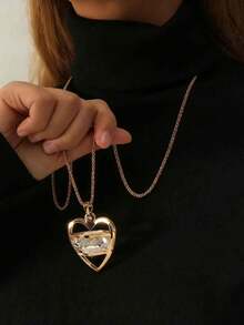 New Fashion Jewelry Long Necklace, Braided Chain, Retro Unique Alloy Sweater Chain With Heart Pendant - Multicolor - View 1