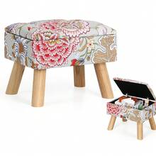 Storage Ottoman Round Small Foot Rest With Wood Legs Boho Footstool For Couch Hallway Living Room Bedroom Enterway - Multicolor 2 - View 9