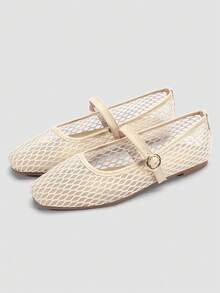 ADAMUMU 女士时尚平底芭蕾舞鞋，刺绣蕾丝网布时尚舞蹈鞋，纯色透气休闲平底鞋，方头浅色平底鞋，时尚舒适 - 白色 - 查看 2