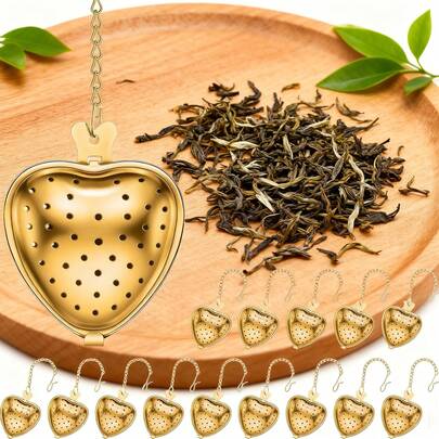 5/20pcs Stainless Steel Heart-Shaped Tea Infuser With Long Chain Hook - Reusable, Easy To Clean, Heat Resistant, Unique Perforated Design, Perfect For Loose Leaf Tea, Spices And Seasonings, Ideal For Home, Office, Camping, Travel And Holiday Gifts | Decorative Chain, Wedding Favors, Valentine's Day Gifts