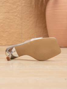 Women's Fashion Transparent Buckle Decor Square Toe Stiletto Heel Sandals, Suitable For Party, Banquet, Workplace And Etc. - Silver - View 6