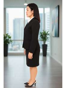 Formal Blazer And Skirt Set For Secretary And Receptionist - Black - View 2