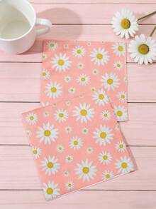 48 piezas de servilletas de 13" X 13" con tema de margaritas - Estampado de margaritas frescas, material de papel, estilo suave y curativo, adecuado para picnic de primavera, té de la tarde de primavera, fiesta de cumpleaños y uso diario - Multicolor - Ver 3