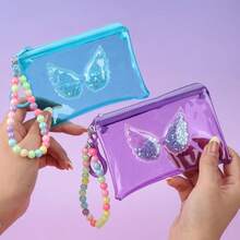 1件装时尚儿童夏季沙滩透明零钱包，星光闪亮彩色小袋，带拉链小钱包和吊坠，男女通用 - 彩色 - 查看 2