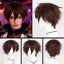Perruque avec frange droite courte et volumineuse, perruque de cosplay unisexe pour anime, disponible en plusieurs couleurs, perruque avec frange en fibre synthétique résistante à la chaleur, apparence naturelle, haute densité, sans colle nécessaire, confortable à porter, fabriquée en fibre résistante à la chaleur, pour le quotidien, les vacances, les fêtes de Noël, les accessoires de scène, cadeau idéal - Multicolore - Voir 18