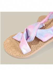 女士渐变色优雅交叉弹力带凉鞋，适合度假、海滩和所有季节 - 彩色 - 查看 4