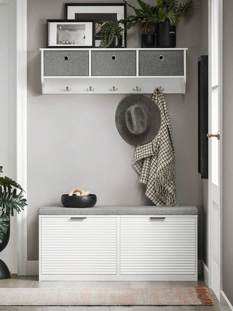 SoBuy FSR147-W, Hallway Shoe Bench Shoe Rack Shoe Cabinet With 2 Flip-Drawers And Seat Cushion - White - View 1