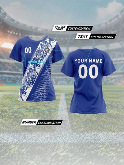 Customized Jersey, Women's Sports Team Club Training Round Neck Football Shirt, Customizable Front & Back With Name, Number, Logo, Suitable For Campus Events, Team Uniforms, Casual, Party, Comfortable Fit, Suitable For Leisure Sports, Training, Spring/Summer/Autumn, Fashionable, Minimalist, Personalized