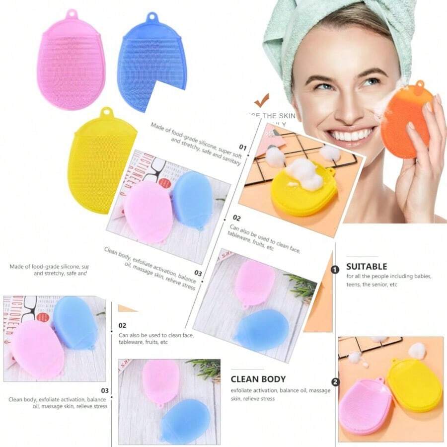 HEALLILY 3 Cepillos De Baño De Silicona Cepillo Exfoliante Facial Cepillo De Lavado Facial Esponja De Silicona Cepillo Exfoliante Cepillo De Limpieza Facial Para s. - AmarilloAzulRosa - Ver 1