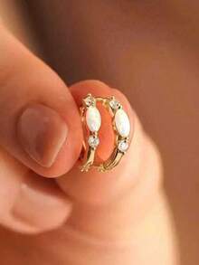 1 Pair Elegant Copper Geometric Round Hoop Earrings, & Versatile Gift For Women - Yellow Gold - View 2