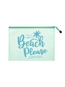 防水時尚沙灘包，印有「Beach Please」文字、棕櫚樹、海鳥和波浪圖案。大容量透明化妝包配尼龍拉鍊，輕便，春/夏收納，適合游泳、沙灘、潛水和夏季度假旅行，學生返校使用。輕便防曬收納包，適合送給朋友、家人、閨蜜、同學的禮物。生日、節日、派對、婚禮（伴娘）的完美禮物和紀念品，郵輪必備，夏季度假禮物 - 彩色 - 查看 14