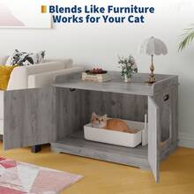 Cat Litter Box Enclosure For Two Cats, Furniture With Double Bed, Concealed Double Cat Litter Box Enclosure, Cabinet With Scratching Board, - Xám - Xem 3