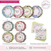 Kate Aspen - Juego de vajilla para decoracion de fiesta de te 62 unidades 16 invitados coloridos suministros de fiesta en colores pastel para despedidas de soltera baby shower fiesta en el jardin cumpleaños - Juegodevajilladefiestade62piezas - Ver 6