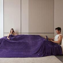 Oversized King Fleece Blanket 120x120 Inches, Seamless Soft Cozy 3D Jacquard Flannel Blanket 10'x10' Extra Large For Bed, Sofa, Couch, Travel & Camping, California King Throw, Purple - Wave CT21NV - 紫色 - 方塊圖案 - 查看 4